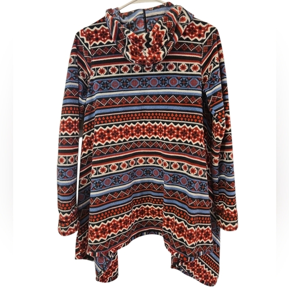 CUDDL DUDS AZTEC FLEECE HOODED WATERFALL OPEN CARDIGAN. SIZE SMALL/ MEDIUM. - Picture 2 of 8